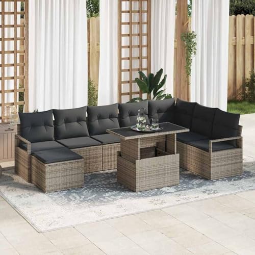 Gecheer 9-teiliges Garten Sofa Set mit Kissen Grau, 2-Sitzer Garten Sofa mit Kissen Grau Poly Rattan, Gartenlounge Esstisch Lounge Möbel Set für Outdoor Garten Terrasse Balkon Möbel3348875 Gecheer 9-teiliges Garten Sofa Set mit Kissen Grau, 2-Sitzer Garten Sofa mit Kissen Grau Poly Rattan, Gartenlounge Esstisch Lounge Möbel Set für Outdoor Garten Terrasse Balkon Möbel3348875 von Gecheer