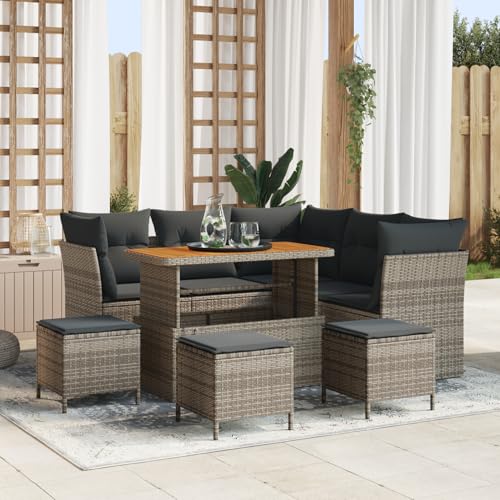 Gecheer 9-teiliges Garten Sofa Set mit Kissen Grau Poly Rattan Akazie Gecheer 9-teiliges Garten Sofa Set mit Kissen Grau Poly Rattan Akazie von Gecheer