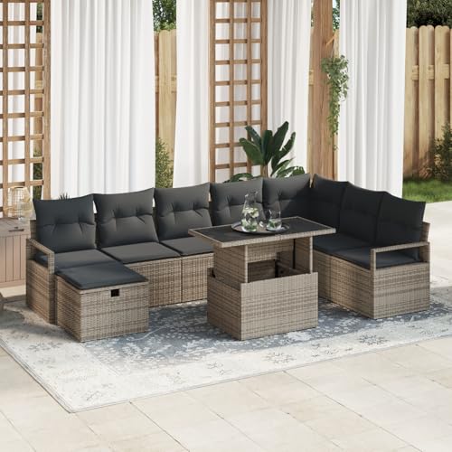 Gecheer 9-teiliges Garten Sofa Set mit Kissen Grau Poly Rattan Gecheer 9-teiliges Garten Sofa Set mit Kissen Grau Poly Rattan von Gecheer