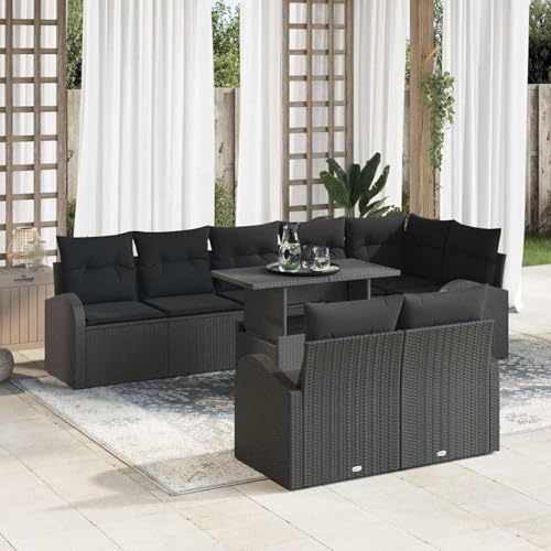Gecheer 9-teiliges Garten Sofa Set mit Kissen Schwarz Poly Rattan, Gartenlounge Esstisch Lounge Möbel Set für Outdoor Garten Terrasse Balkon Möbel3348669 von Gecheer