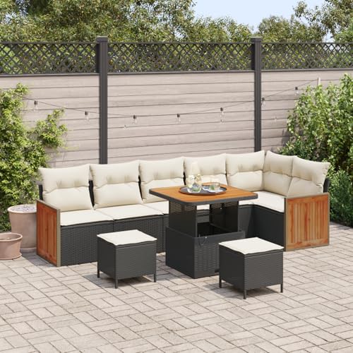 Gecheer 9-teiliges Garten Sofa Set mit Kissen Schwarz Poly Rattan Akazie Gecheer 9-teiliges Garten Sofa Set mit Kissen Schwarz Poly Rattan Akazie von Gecheer