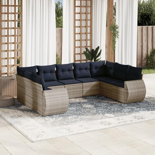 Gecheer 9-teiliges Gartensofa-Set mit Kissen, grau, Polyrattan, Garten Sitzgruppe Esstisch Essgruppe Gartenmöbel Set für Balkon Terrasse Café-Bereich3221800 von Gecheer
