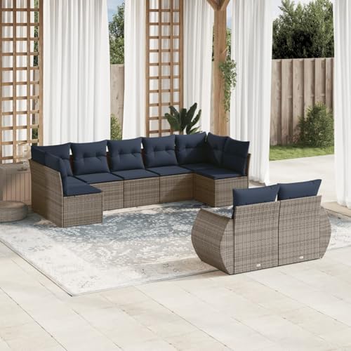 Gecheer 9-teiliges Gartensofa-Set mit Kissen, grau, Polyrattan, Garten Sitzgruppe Esstisch Essgruppe Gartenmöbel Set für Balkon Terrasse Café-Bereich3221820 von Gecheer