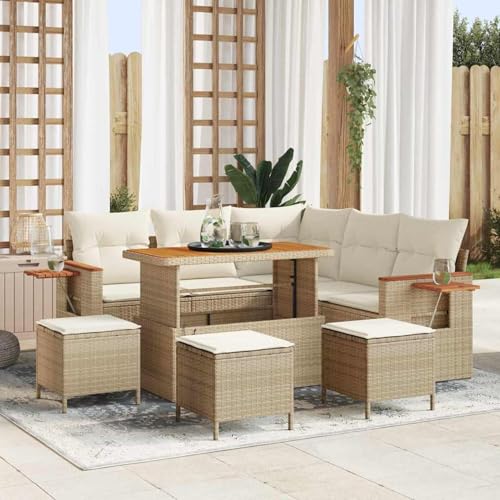 Gecheer 9-teiliges Gartensofa-Set mit Kissen Beige, 4-teiliges Garten-Dining-Set mit Kissen Beige, Gartenlounge Esstisch Lounge Möbel Set für Outdoor Garten Terrasse Balkon Möbel3363181 von Gecheer