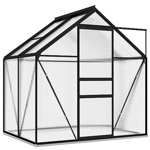 Gecheer AnlehnGewächshaus Tunnelgewächshaus Gartenhaus Garten Treibhaus Pflanzenhaus Tomatenhaus Frühbeet Anthrazit Aluminium 2,47 m² von Gecheer