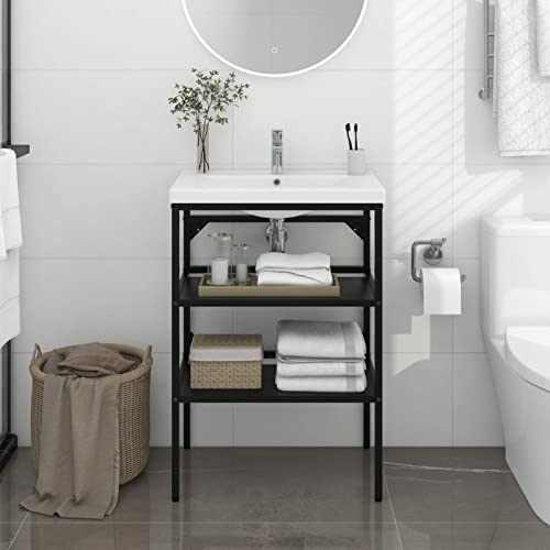 Gecheer Badezimmer Waschtischgestell Waschbeckenunterschrank Unterschrank Waschtisch Badmöbel Eisen Schwarz 59x38x83 cm Gecheer Badezimmer Waschtischgestell Waschbeckenunterschrank Unterschrank Waschtisch Badmöbel Eisen Schwarz 59x38x83 cm von Gecheer