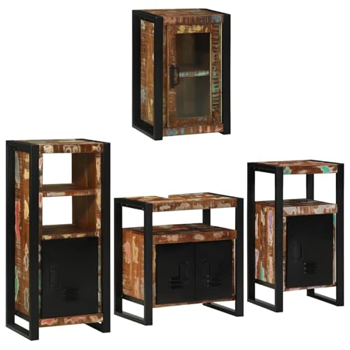 Gecheer Badezimmermöbel Set 4 pcs Mehrfarbig Massives recyceltes Holz, Badezimmerschrank Hängender Badschrank Aufbewahrungsschrank fürs Badezimmer3305699 von Gecheer