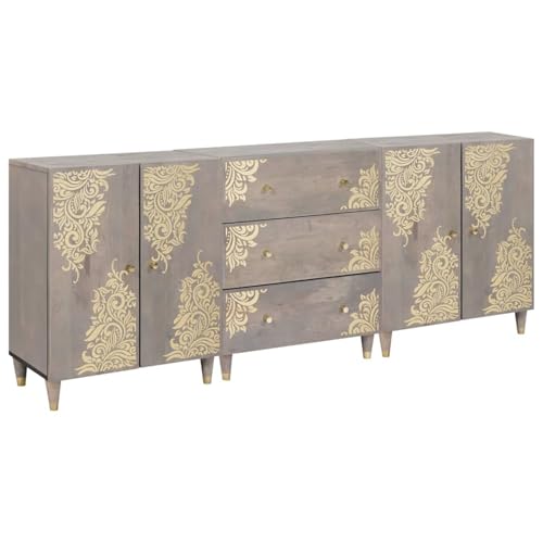 Gecheer Badezimmermöbel Set Floral 3 pcs Grau und Gold 180 x 33 x 75 cm, Badezimmerschrank Hängender Badschrank Aufbewahrungsschrank fürs Badezimmer3310152 Gecheer Badezimmermöbel Set Floral 3 pcs Grau und Gold 180 x 33 x 75 cm, Badezimmerschrank Hängender Badschrank Aufbewahrungsschrank fürs Badezimmer3310152 von Gecheer