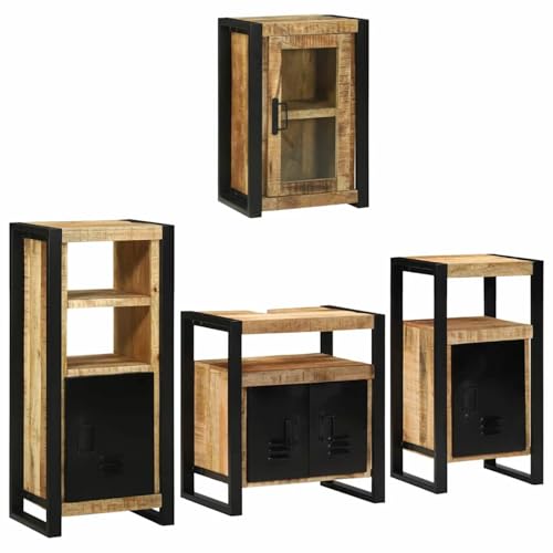 Gecheer Badezimmermöbel Set mit Tür 4 pcs Braun Massives Mango-Holz, Badezimmerschrank Hängender Badschrank Aufbewahrungsschrank fürs Badezimmer3305698 von Gecheer