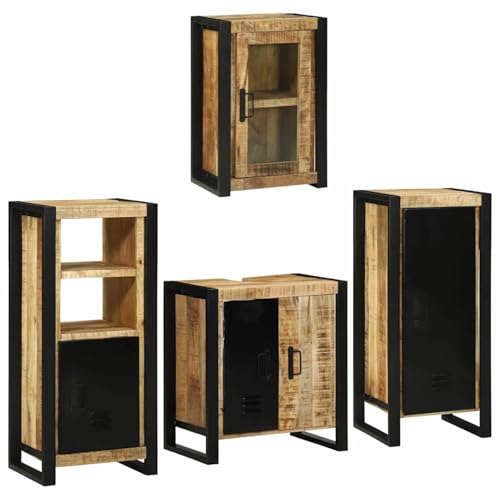 Gecheer Badezimmermöbel Set mit Tür 4 pcs Braun Massives Mango-Holz, Badezimmerschrank Hängender Badschrank Aufbewahrungsschrank fürs Badezimmer3305700 von Gecheer