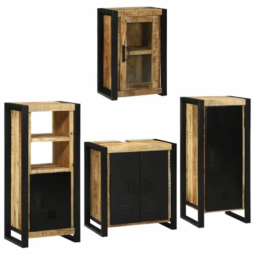 Gecheer Badezimmermöbel Set mit Tür 4 pcs Braun Massives Mango-Holz, Badezimmerschrank Hängender Badschrank Aufbewahrungsschrank fürs Badezimmer3305702 von Gecheer