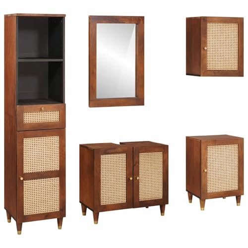 Gecheer Badezimmermöbel mit Schubladen Wandmontiert 5 pcs 38 x 33 x 160 cm, Badezimmerschrank Hängender Badschrank Aufbewahrungsschrank fürs Badezimmer3310174 von Gecheer