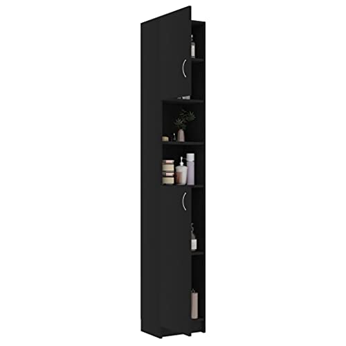 Gecheer Badezimmerschrank Hochschrank mit Fächer Waschküche Regal Badezimmer Schrank Badschrank Badmöbel Schwarz 32x25,5x190 cm von Gecheer