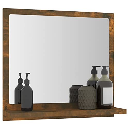 Gecheer Badspiegel mit Ablage, Wandspiegel, Badezimmerspiegel, Holzwerkstoff Räuchereiche 40x10,5x37 cm von Gecheer