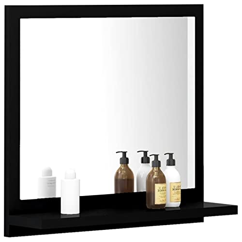 Gecheer Badspiegel mit Ablage, Wandspiegel, Badezimmerspiegel, Holzwerkstoff Schwarz 40x10,5x37 cm von Gecheer