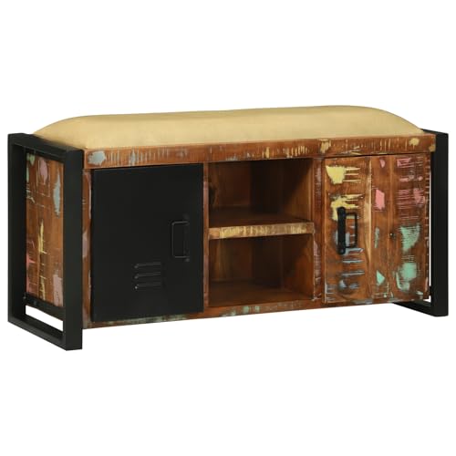 Gecheer Bankschrank Mehrfarbig 100 x 35 x 50 cm Massivholz Altholz, Hocker Fußablage als Sitzbank Flur im Wohnzimmer oder Schlafzimmer von Gecheer