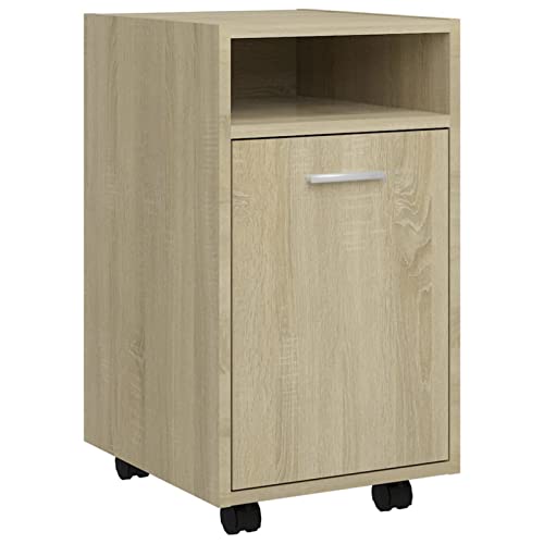 Gecheer Beistellschrank mit Rollen, Rollcontainer Bürocontainer Schreibtischcontainer Büroschrank Spanplatte Sonoma-Eiche 33x38x60cm von Gecheer