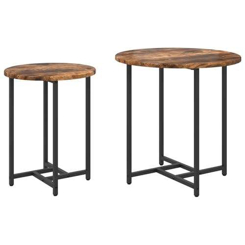 Gecheer Beistelltische 2 STK. Räuchereiche Holz und Metall von Gecheer
