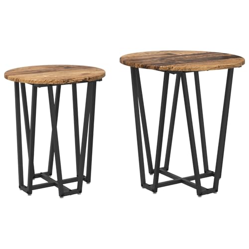 Gecheer Beistelltische 2 STK. Rustikal Holz-Optik Metallgestell von Gecheer