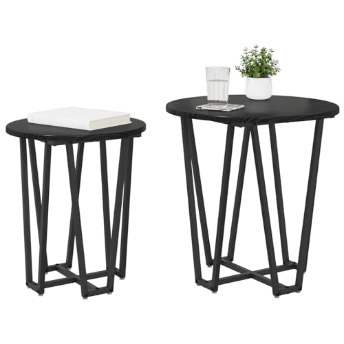 Gecheer Beistelltische 2 STK. Schwarz Eiche MDF und Metall von Gecheer