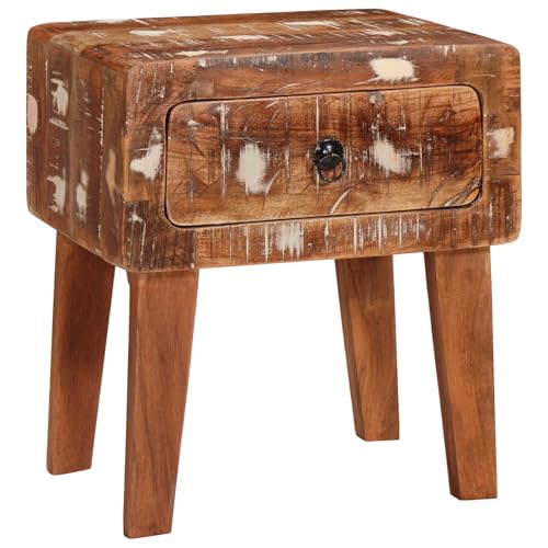 Gecheer Beistelltische Mehrfarbig 40 x 32 x 46 cm recyceltes Massivholz, Mobiler Beistelltisch Sofatisch Laptoptisch Kaffeetisch für Wohnzimmer Home-Office Balkon von Gecheer