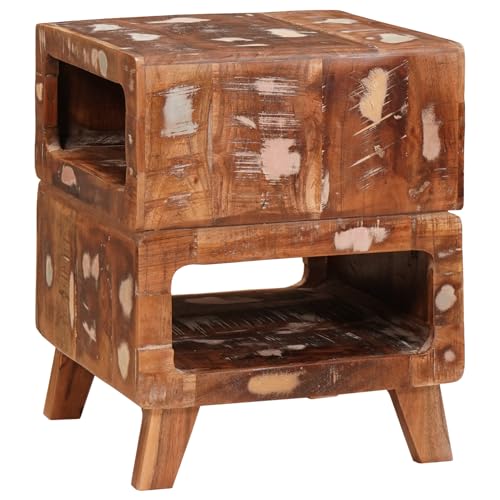 Gecheer Beistelltische Mehrfarbig 40 x 40 x 49 cm recyceltes Massivholz, Mobiler Beistelltisch Sofatisch Laptoptisch Kaffeetisch für Wohnzimmer Home-Office Balkon von Gecheer