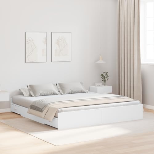 Gecheer Bett mit Stauraum Weiß 180 x 200 cm Wuchsplatte und Spanplatte Bettgestelle Rahmen Bett Holzbett für SchlafzimmerGästezimmer Gecheer Bett mit Stauraum Weiß 180 x 200 cm Wuchsplatte und Spanplatte Bettgestelle Rahmen Bett Holzbett für SchlafzimmerGästezimmer von Gecheer