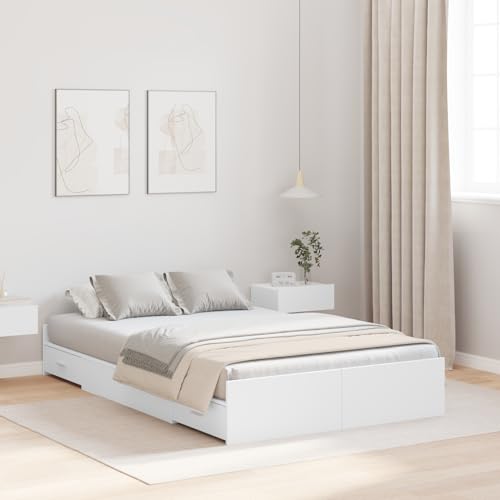 Gecheer Bett mit Stauraum mit Schubladen mit Kopfteil mit Speicher Weiß 120 x 200 cm Holz Bettgestelle Rahmen Bett Holzbett für SchlafzimmerGästezimmer von Gecheer