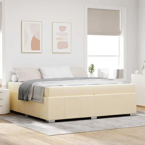 Gecheer Bettgestell Creme 200 x 200 cm Stoff, Bett Bettgestell Familienbett mit Holzlatten für Schlafzimmer Gästezimmer3398312 Gecheer Bettgestell Creme 200 x 200 cm Stoff, Bett Bettgestell Familienbett mit Holzlatten für Schlafzimmer Gästezimmer3398312 von Gecheer