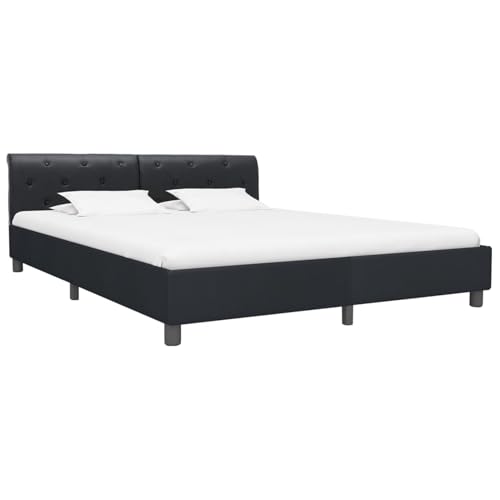 Gecheer Bettgestell Schwarz Kunstleder 160 × 200 cm, Bettgestelle Bett Doppelbett/Einzelbett für Schlafzimmer Gästezimmer Wohnheim Hotel284880 von Gecheer