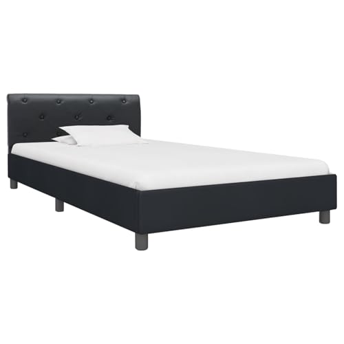 Gecheer Bettgestell Schwarz Kunstleder 90 x 200 cm, Bettgestelle Bett Doppelbett/Einzelbett für Schlafzimmer Gästezimmer Wohnheim Hotel284876 Gecheer Bettgestell Schwarz Kunstleder 90 x 200 cm, Bettgestelle Bett Doppelbett/Einzelbett für Schlafzimmer Gästezimmer Wohnheim Hotel284876 von Gecheer