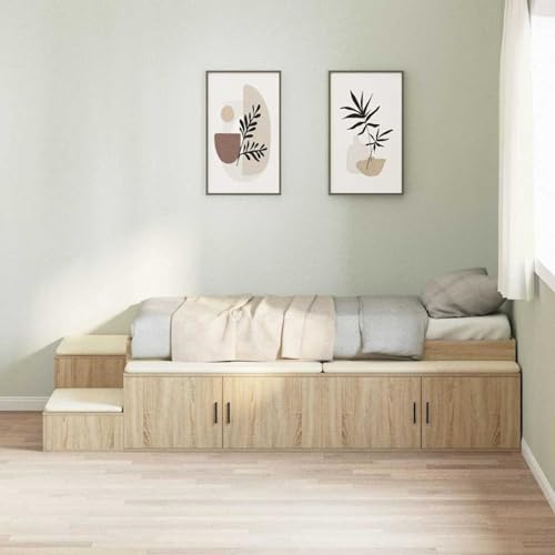 Gecheer Bettgestell Sonoma Eiche 80x200 cm, Bettgestelle Bett Doppelbett/Einzelbett für Schlafzimmer Gästezimmer Wohnheim Hotel3335575 von Gecheer