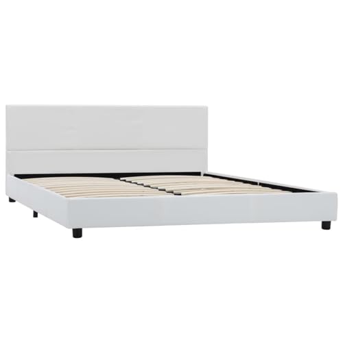 Gecheer Bettgestell Weiß Kunstleder 160x200 cm, Bettgestelle Bett Doppelbett/Einzelbett für Schlafzimmer Gästezimmer Wohnheim Hotel284766 von Gecheer