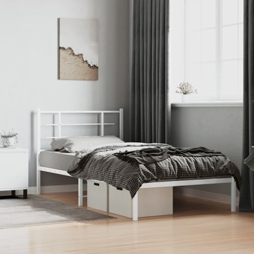 Gecheer Bettgestell mit Kopfteil Metall Weiß 100x200 cm Gecheer Bettgestell mit Kopfteil Metall Weiß 100x200 cm von Gecheer