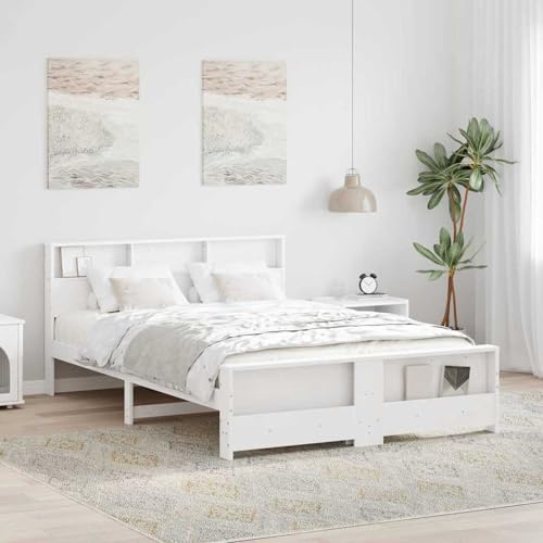 Gecheer Bettgestell mit Kopfteil Weiß 160 x 200 cm Massivholz Kiefer, Bettgestelle Bett Doppelbett/Einzelbett für Schlafzimmer Gästezimmer Wohnheim Hotel3394220 von Gecheer