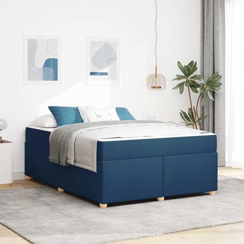 Gecheer Bettgestell mit Matratze Blau 160 x 200 cm Stoff, Bettgestell Doppelbett Einzelbett für Schlafzimmer Gästezimmer Wohnheim Hotel3399369 von Gecheer