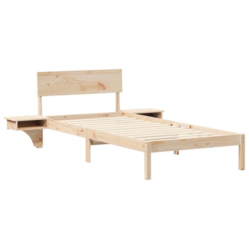 Gecheer Bettgestell mit Nachttischen mit Kopfteil Braun 90 x 200 cm, Bett Bettgestell Familienbett mit Holzlatten für Schlafzimmer Gästezimmer873463 von Gecheer