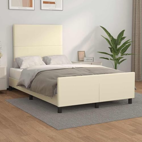 Gecheer Bettgestell ohne Matratze Creme 120x190 cm Kunstleder, Bettgestelle Bett Doppelbett/Einzelbett für Schlafzimmer Gästezimmer Wohnheim Hotel3270550 von Gecheer