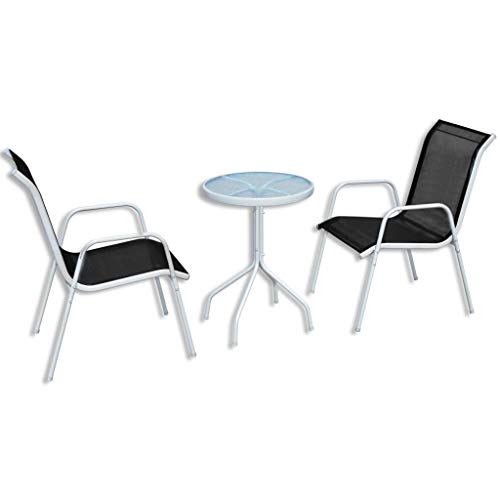 Gecheer Bistro Set 3 teilig, Bistrotisch mit 2 Stühlen, Gartenmöbel Set, Balkonset, Balkonmöbel Set Stahl Schwarz von Gecheer