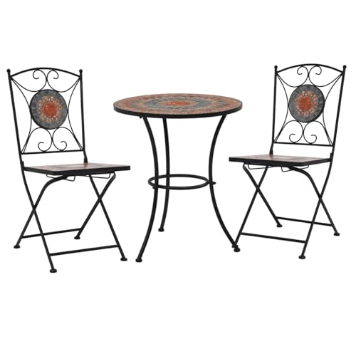Gecheer Bistro-Set 3-teilig mit Mosaik aus Keramik orange/grau Cafeteria für Terrasse von Gecheer