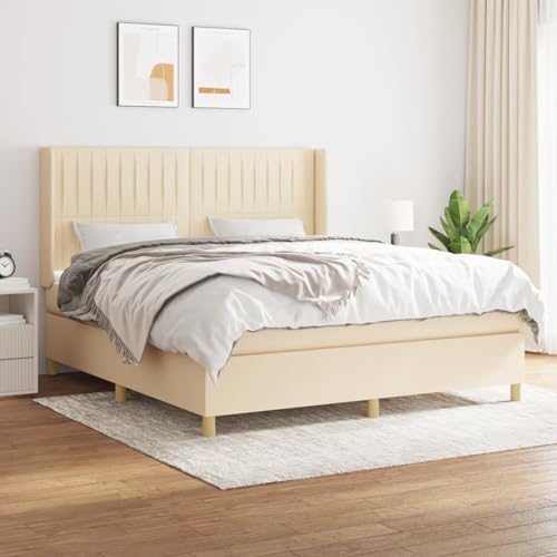 Gecheer Boxspringbett mit Matratze Creme 160x200 cm Stoff von Gecheer