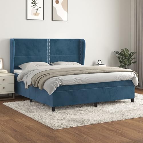 Gecheer Boxspringbett mit Matratze Dunkelblau 160x200 cm Samt von Gecheer