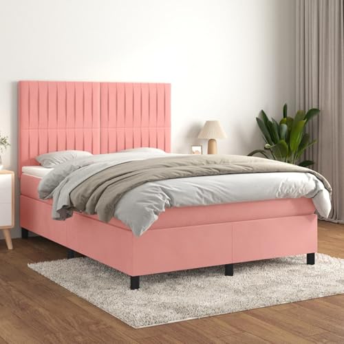Gecheer Boxspringbett mit Matratze Rosa 140x190 cm Samt von Gecheer