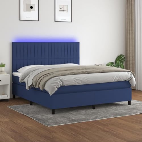Gecheer Boxspringbett mit Matratze & LED Blau 160x200 cm Stoff von Gecheer