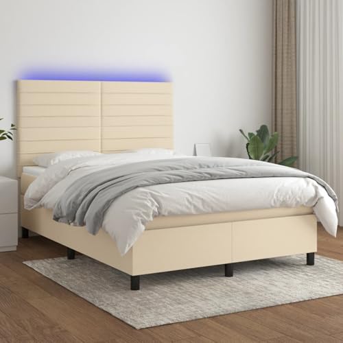 Gecheer Boxspringbett mit Matratze & LED Creme 140x190 cm Stoff Home von Gecheer