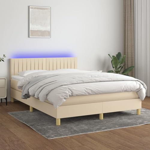 Gecheer Boxspringbett mit Matratze & LED Creme 140x200 cm Stoff von Gecheer