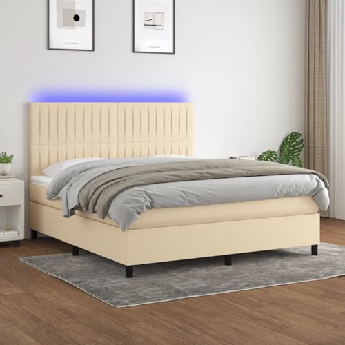 Gecheer Boxspringbett mit Matratze & LED Creme 160x200 cm Stoff von Gecheer