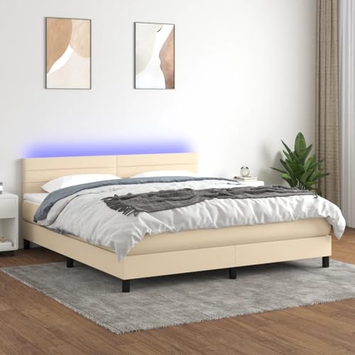 Gecheer Boxspringbett mit Matratze & LED Creme 180x200 cm Stoff von Gecheer