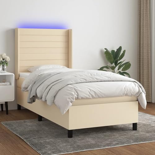 Gecheer Boxspringbett mit Matratze & LED Creme 90x200 cm Stoff Home von Gecheer