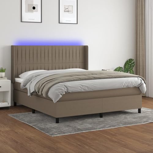 Gecheer Boxspringbett mit Matratze & LED Taupe 160x200 cm Stoff Gecheer Boxspringbett mit Matratze & LED Taupe 160x200 cm Stoff von Gecheer